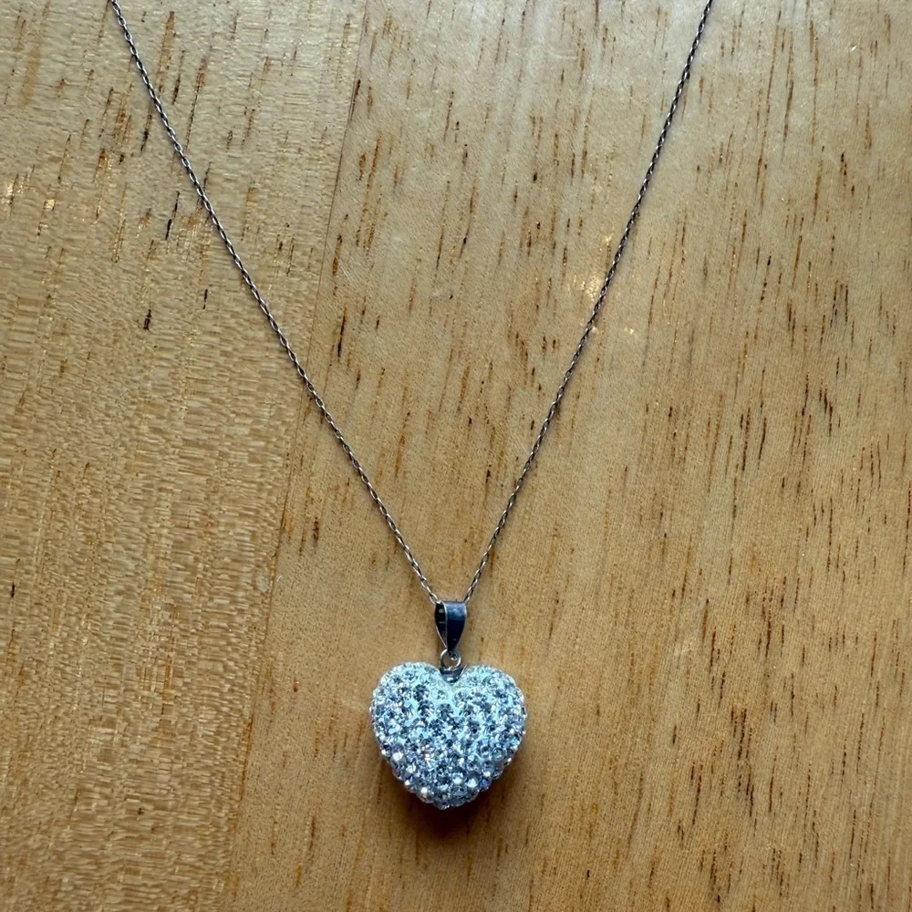 Pave Crystal Elegant Silver Heart 3D Pendant Necklace