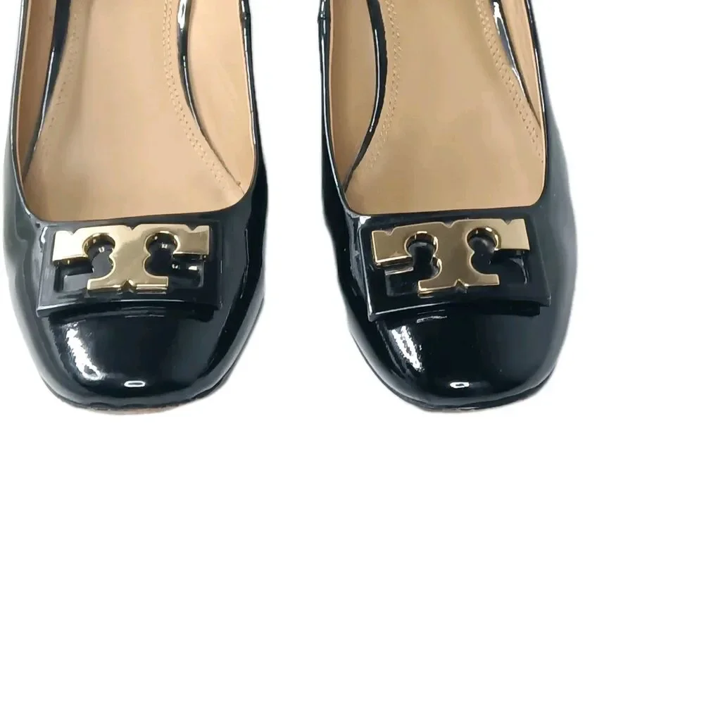 Tory Burch Wedge Shoes Women's Size 8.5 M Black Patent Leather Pumps Closed Toe