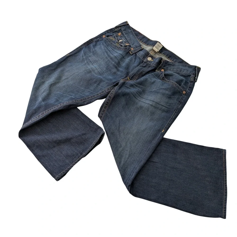 VTG True Religion Mens Billy Bootcut Jeans 38x20 Dark Wash Flap Pocket Made USA