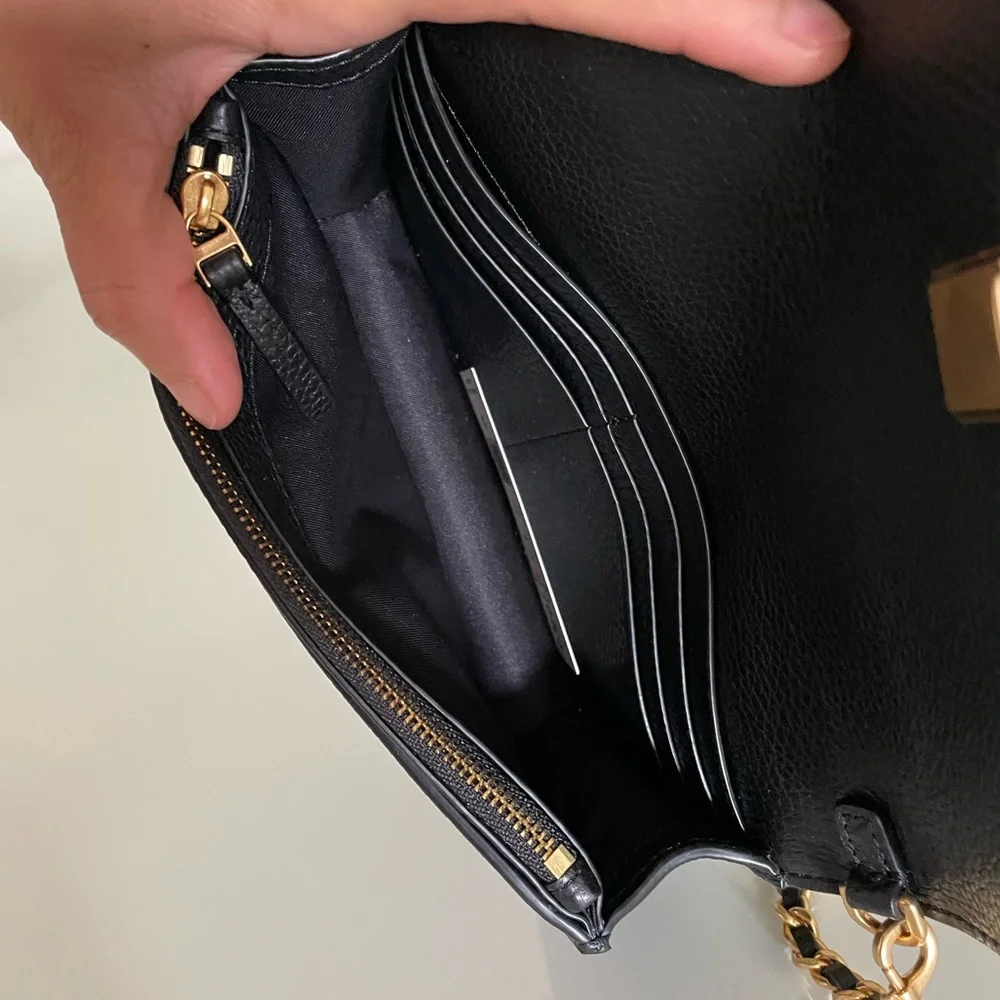 New, authentic britten chain wallet w wristlet black crossbody