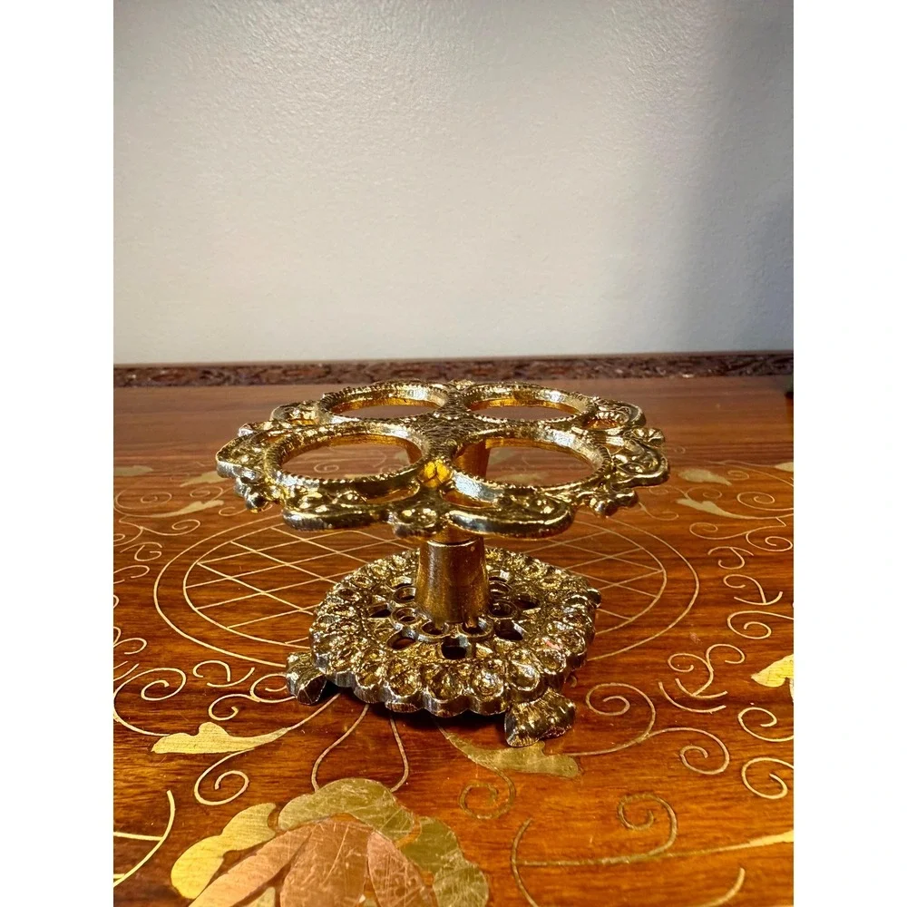 Vintage Gold Tone Lipstick Holder • Ornate Hollywood Regency Vanity Organizer