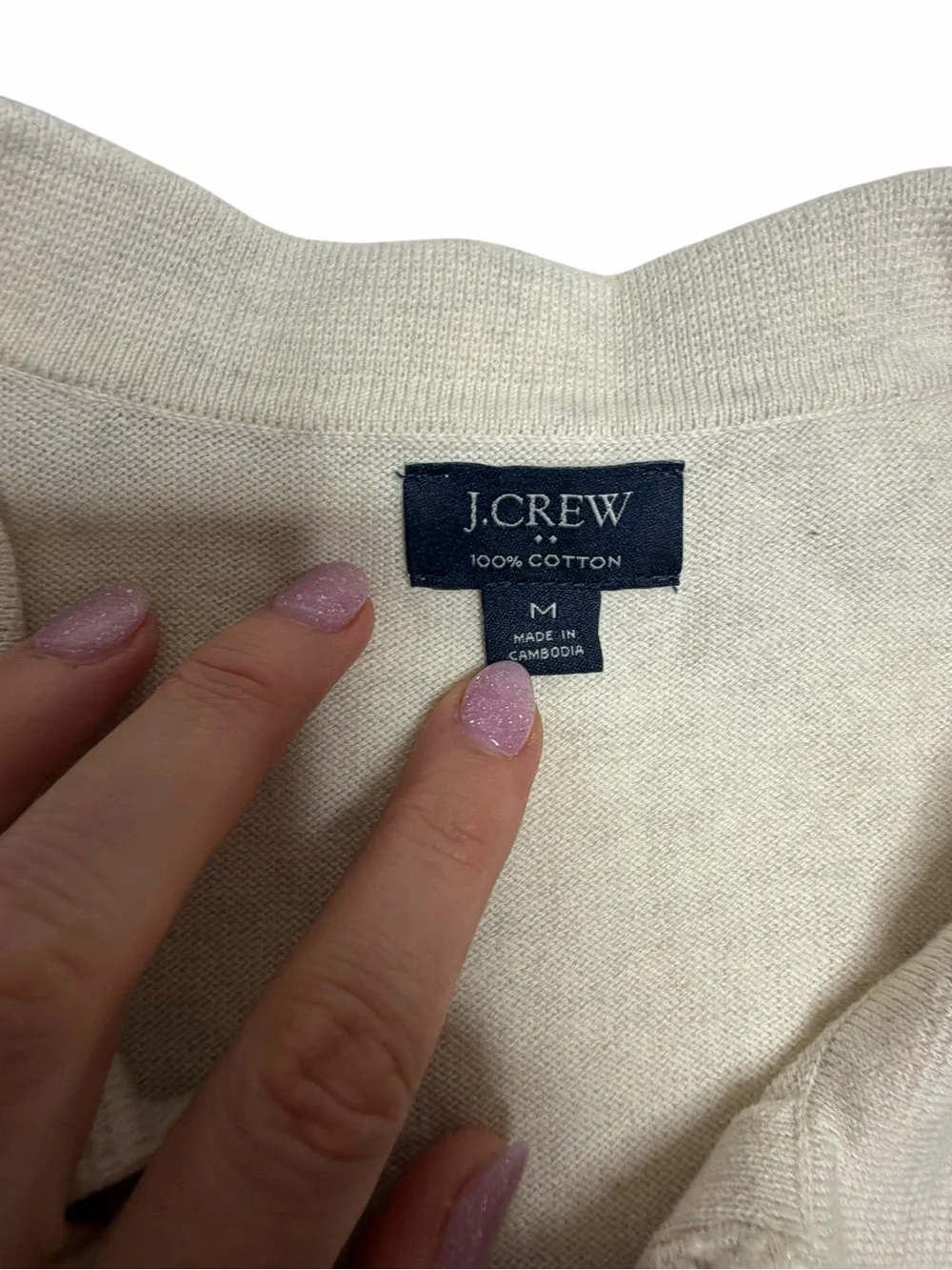 J.Crew 100% Cotton Sweater Polo | Cream/Oatmeal | Size Medium