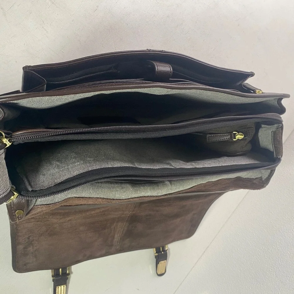 Hidesign The Icons Brown Leather Messenger Briefcase Laptop Bag Brass Hardware