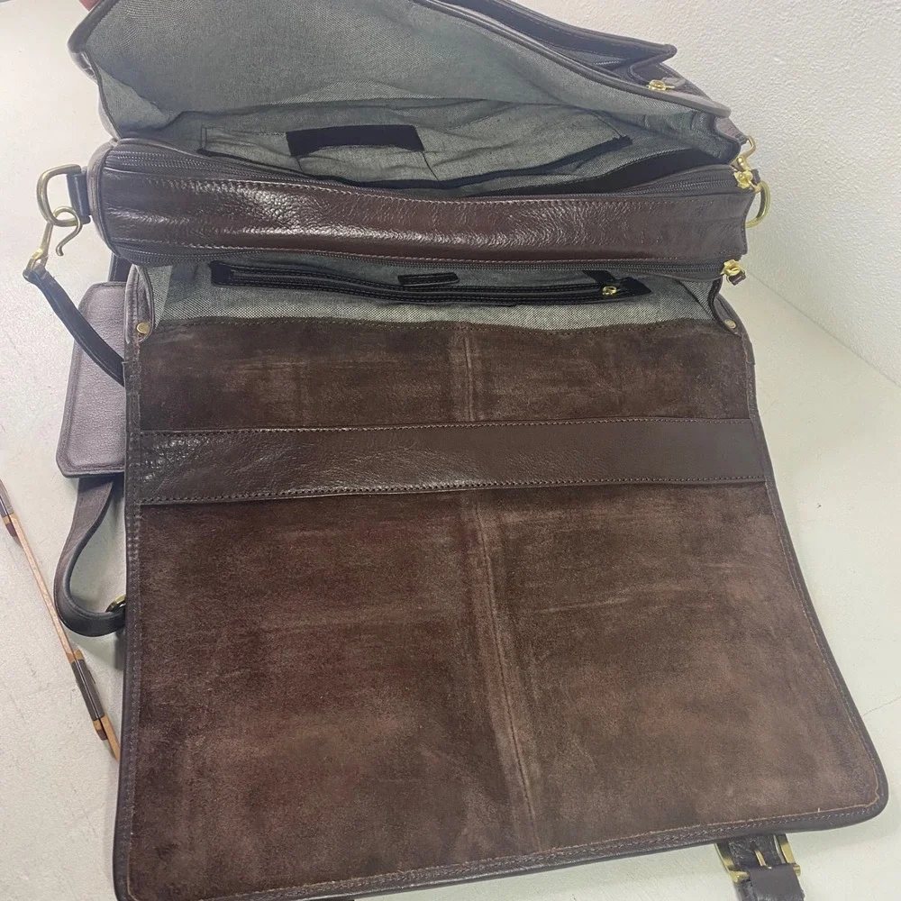Hidesign The Icons Brown Leather Messenger Briefcase Laptop Bag Brass Hardware