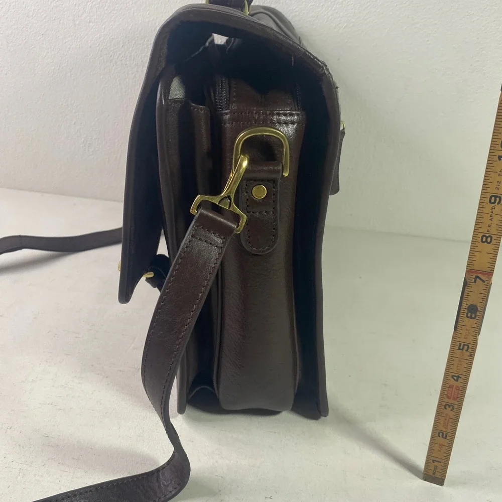 Hidesign The Icons Brown Leather Messenger Briefcase Laptop Bag Brass Hardware