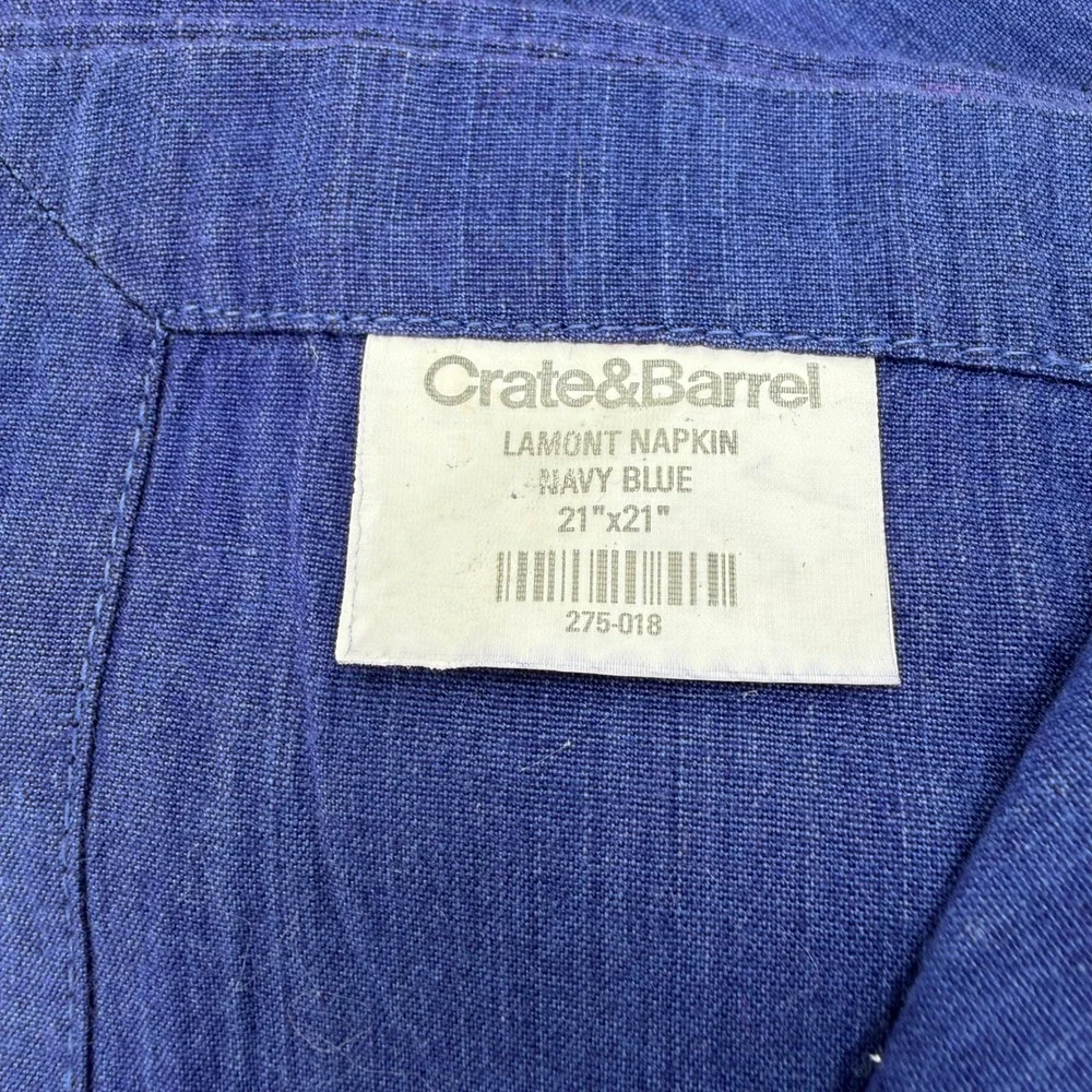 Crate & Barrel Lamont Navy Blue Linen Napkins Set of 8 ~ 21
