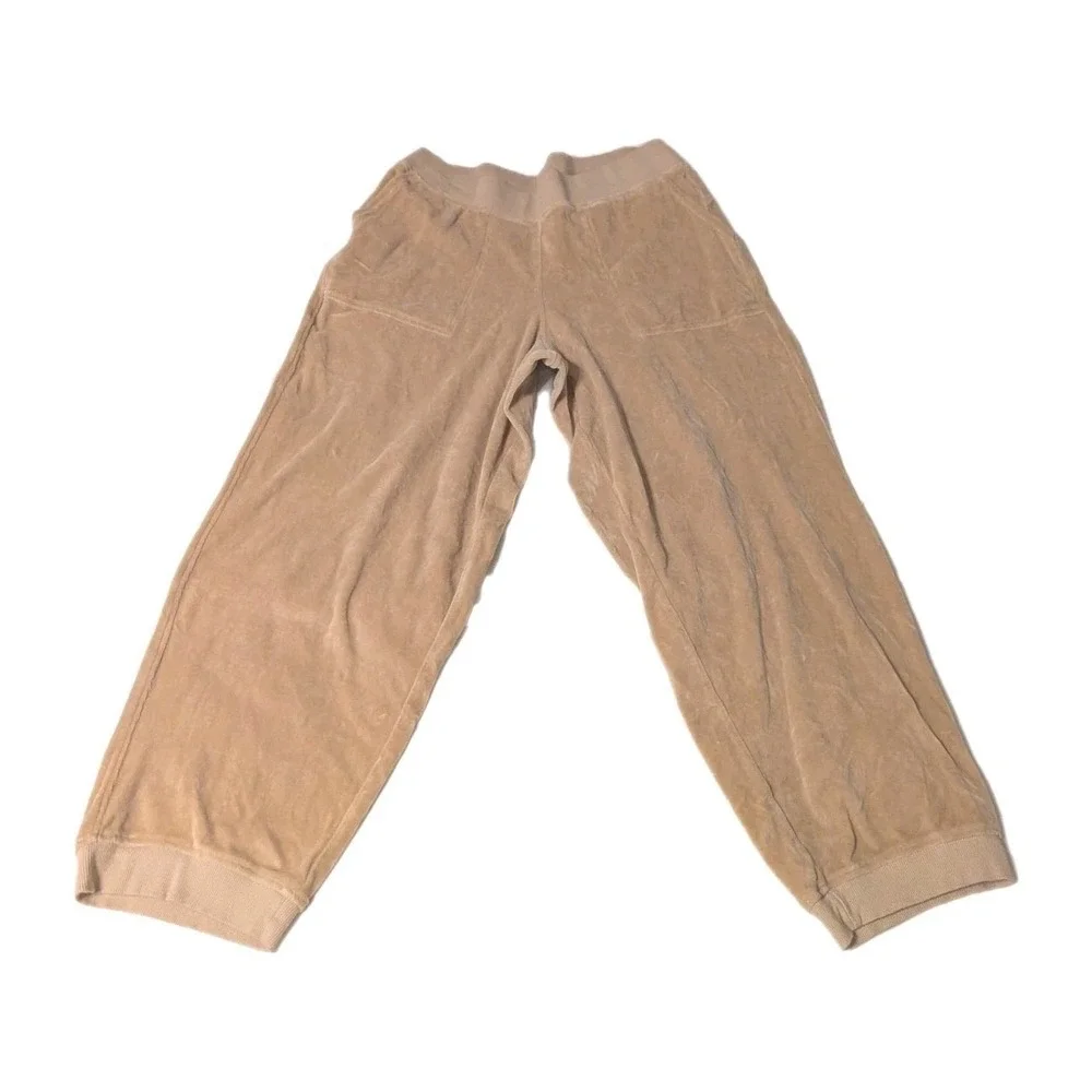 Pact Women's Large Organic Cotton Pure Velour Relaxed Sweatpant $98 Sesame Beige