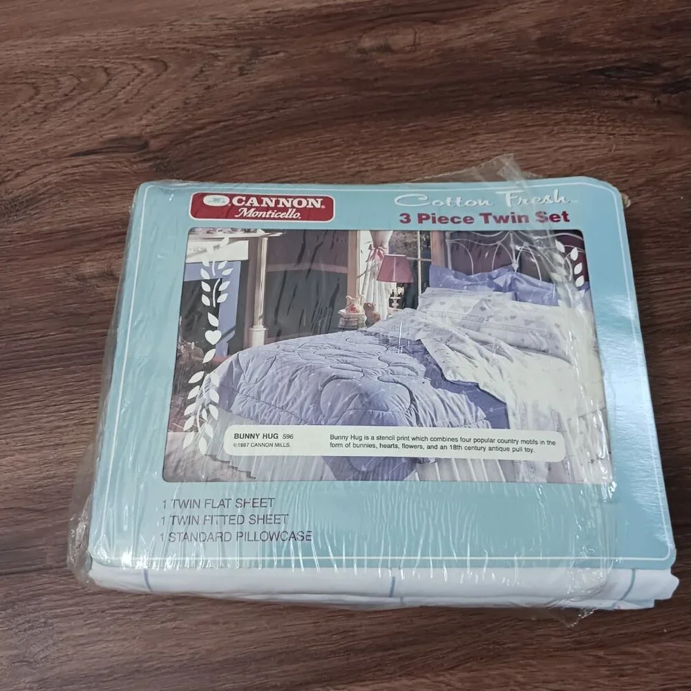 Cannon Monticello 1987‎ Bunny Hug Cotton Fresh 3 Piece Twin Bedding Set New