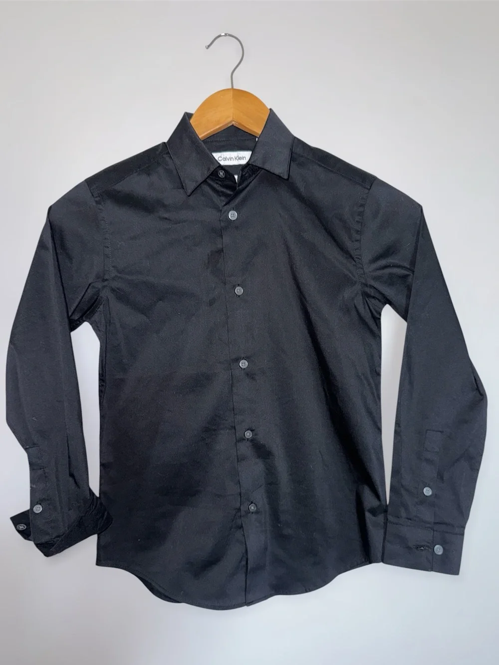 Calvin Klein Black Slim Fit Stretch Long-Sleeve Button-Down Shirt for Boys Sz 10