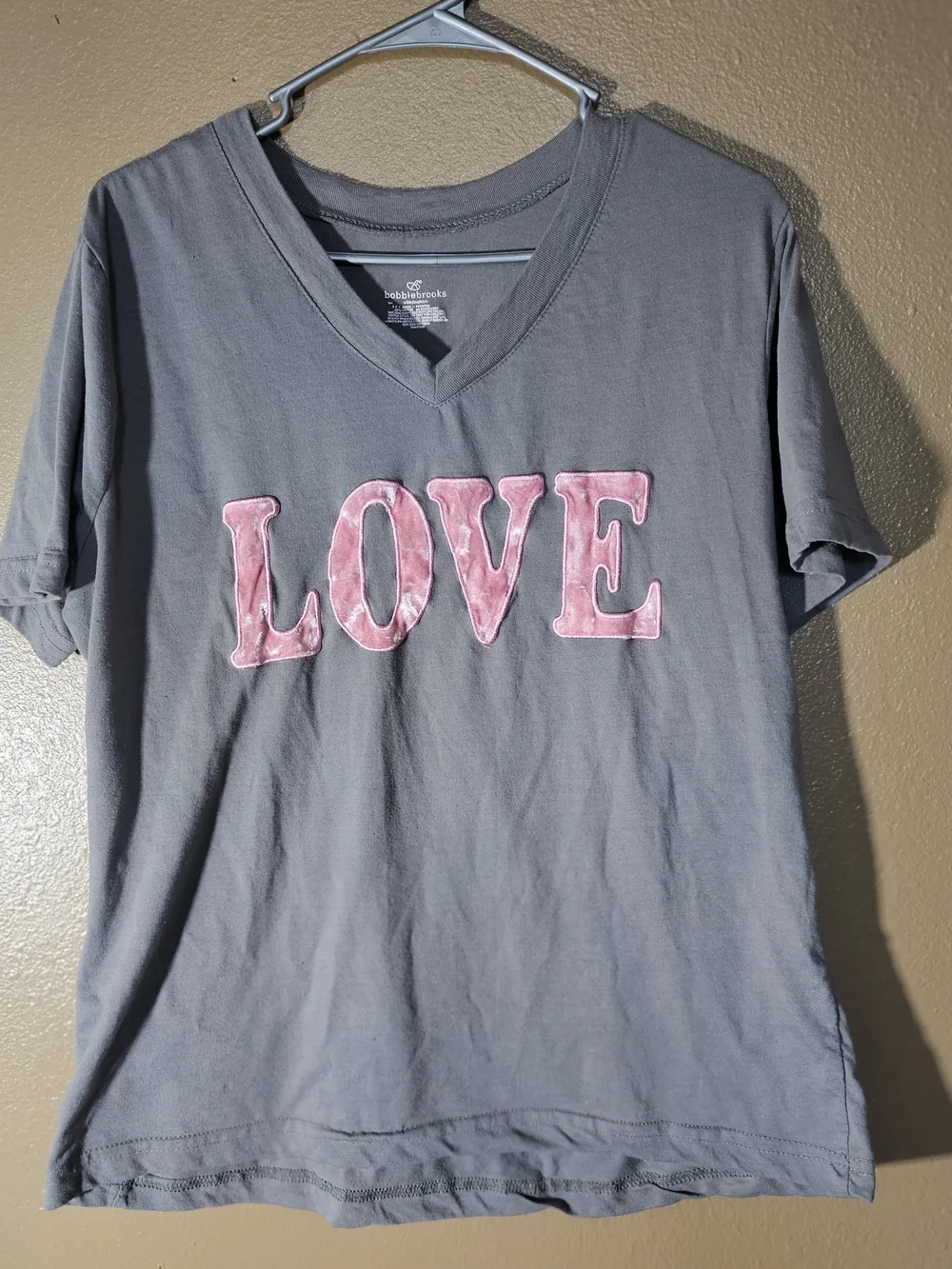 Bobbie Brooks Matching Lounge Set Pink Velvet Ruffle Sleep Shorts Gray LOVE Tee