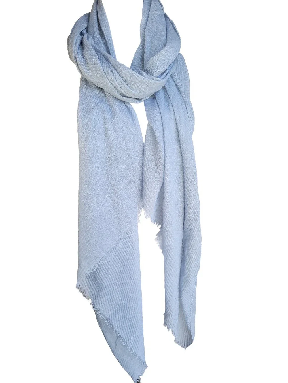 MANGO Lightweight Blue Scarf Wrap Large Oversized Frayed Edge Accessory