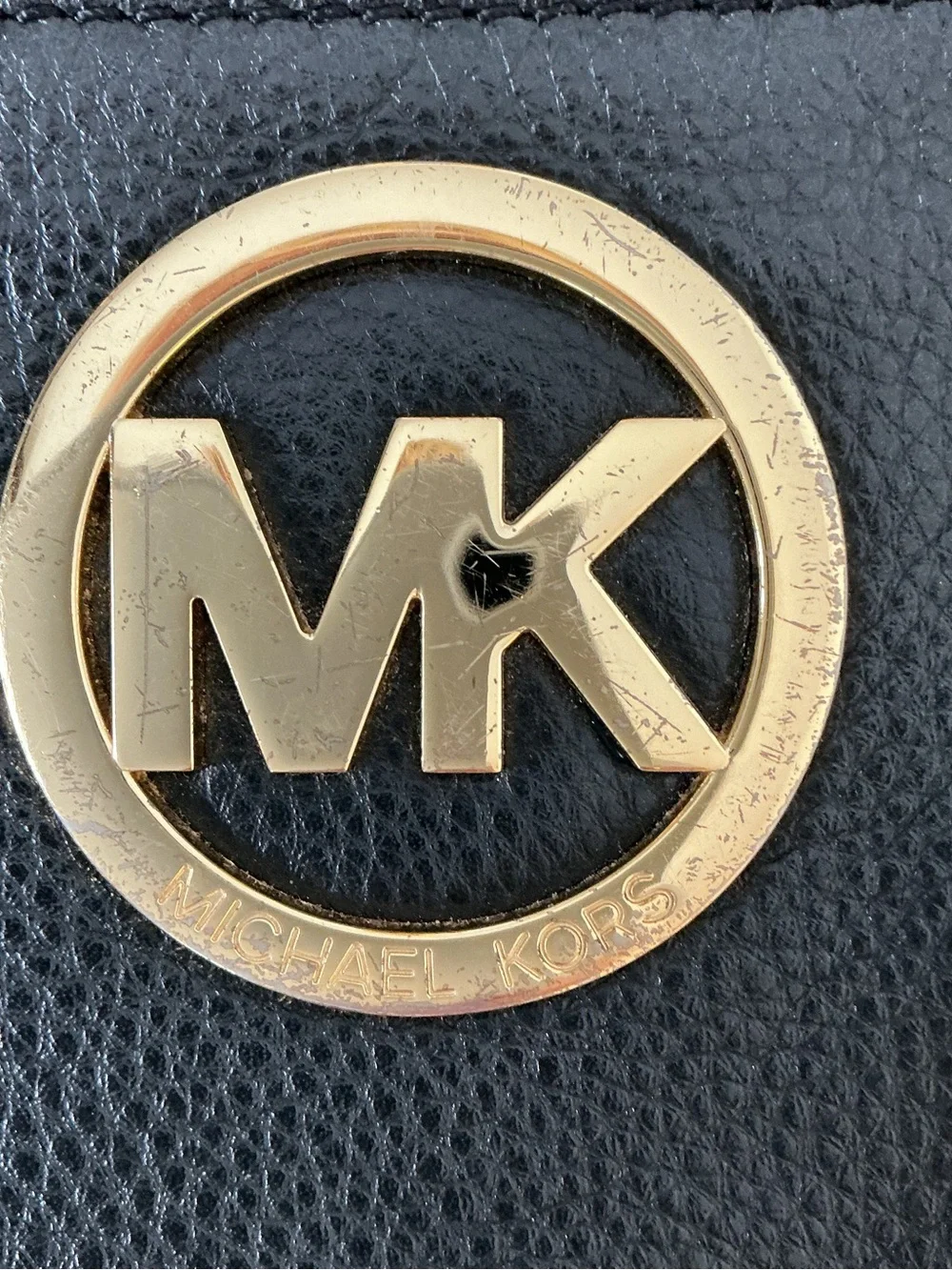 Michael Kors Black Leather Crossbody with Gold MK Medallion