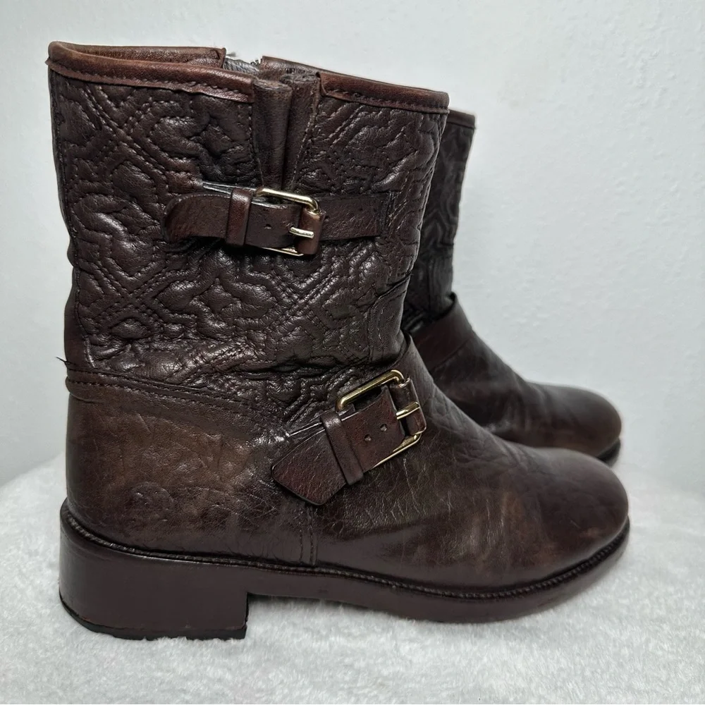 Tory Burch Chrystie Biker Boots Moto Bikercore Quilted Leather