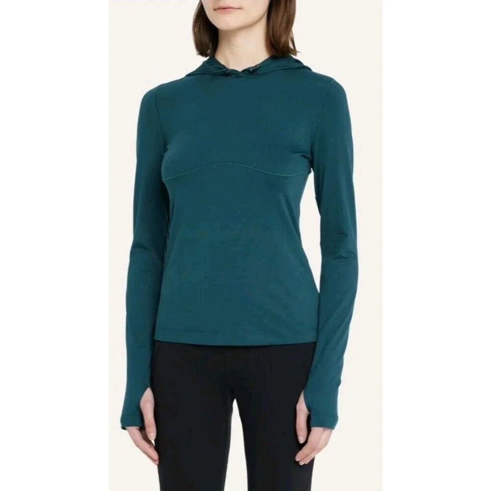 Alo Yoga Alosoft Hooded Runner Long Sleeve Top Green Size Small Gym Workout