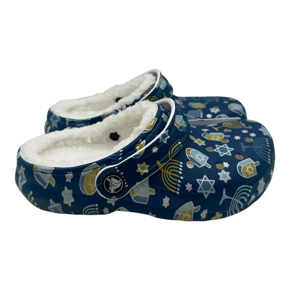 Crocs Classic Lined Hanukkah Clogs Toddler‎ Sz C12 Blue Slip On Shoes 209327-90H