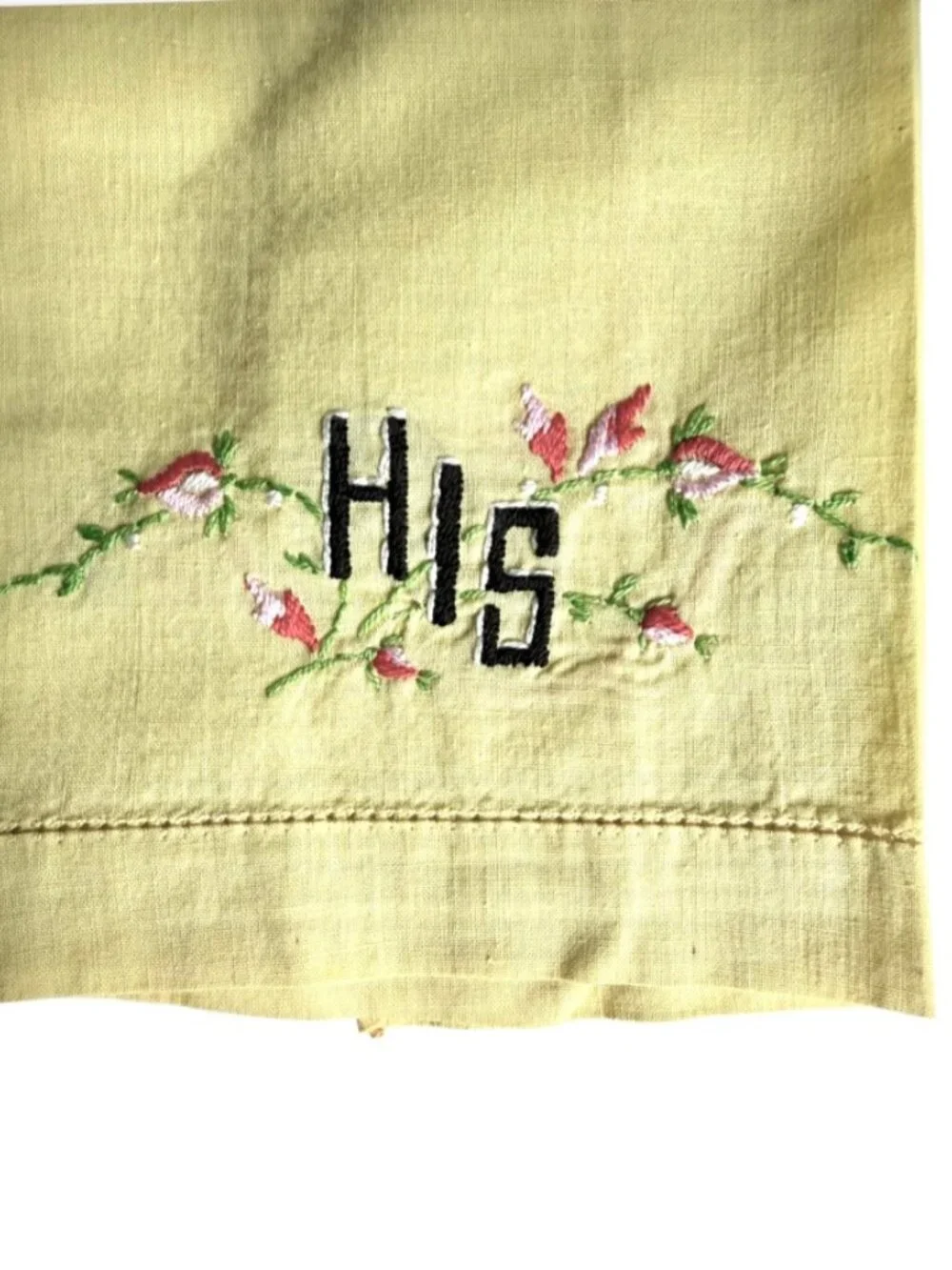 Vintage His and Hers Vintage Linen Embroidered Hand Towels