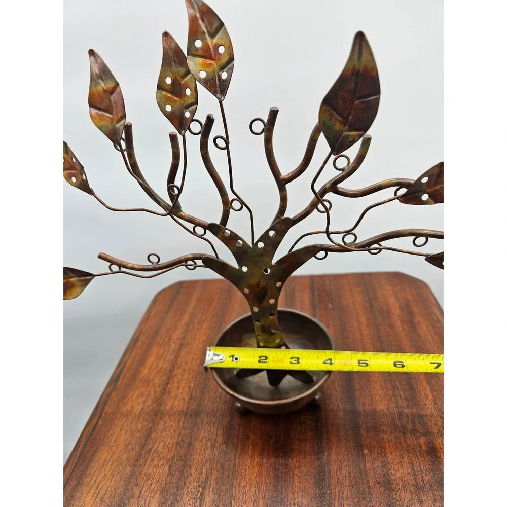 Ancient Graffiti Flamed Copper Metal Jewelry Tree Stand Organizer Made in India