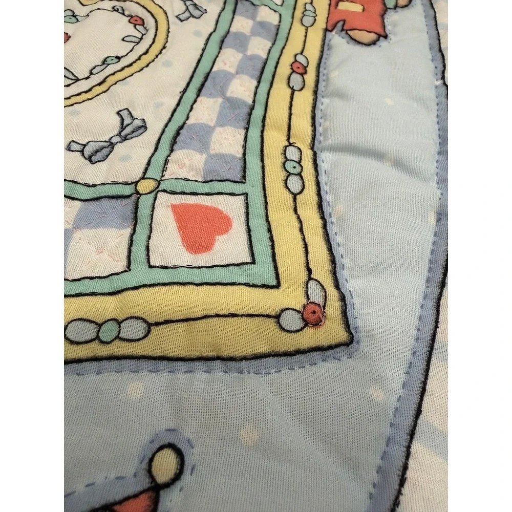 Vintage Sue Dreamer Teddy Bear Baby Quilt Blanket Mint Green Pastel 33x43