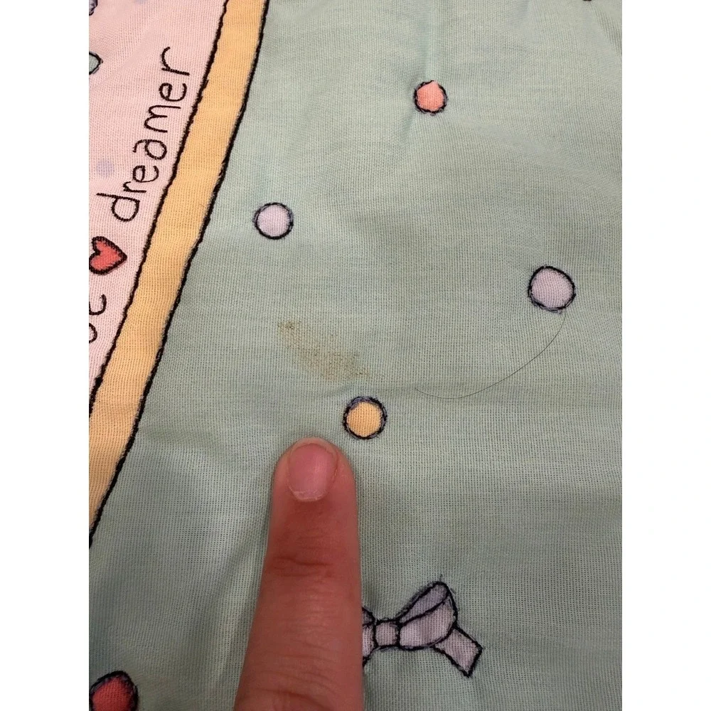 Vintage Sue Dreamer Teddy Bear Baby Quilt Blanket Mint Green Pastel 33x43