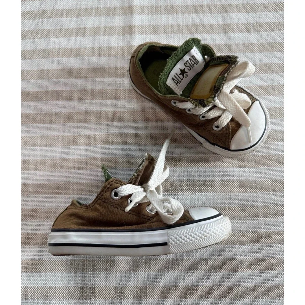 Converse All Star Chuck Taylor Low Top Brown Green Kids Sneakers 5C 7X088