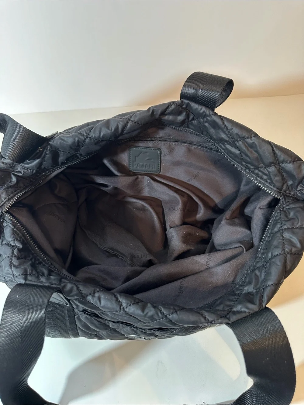 Pajar Canada Black Quilted Nylon Tote Bag Travel Gym Weekender Shoulder Bag