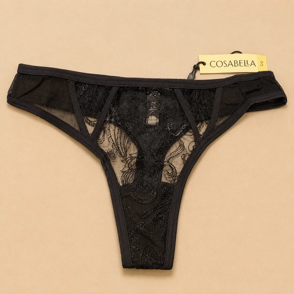 COSABELLA Sardegna Embroidered Lace Thong Black Size / S/M - NWT