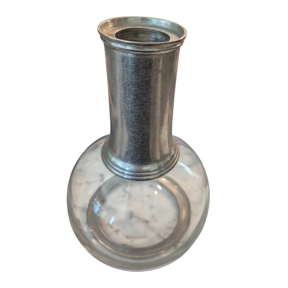 Danish MCM‑Style Glass Decanter Pewter Trim Round Marked 95 – Excellent