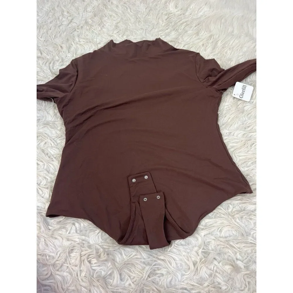 Gleefill NWT Women’s Size XL Brown Long sleeve Bodysuit Mock Neck Thong Back