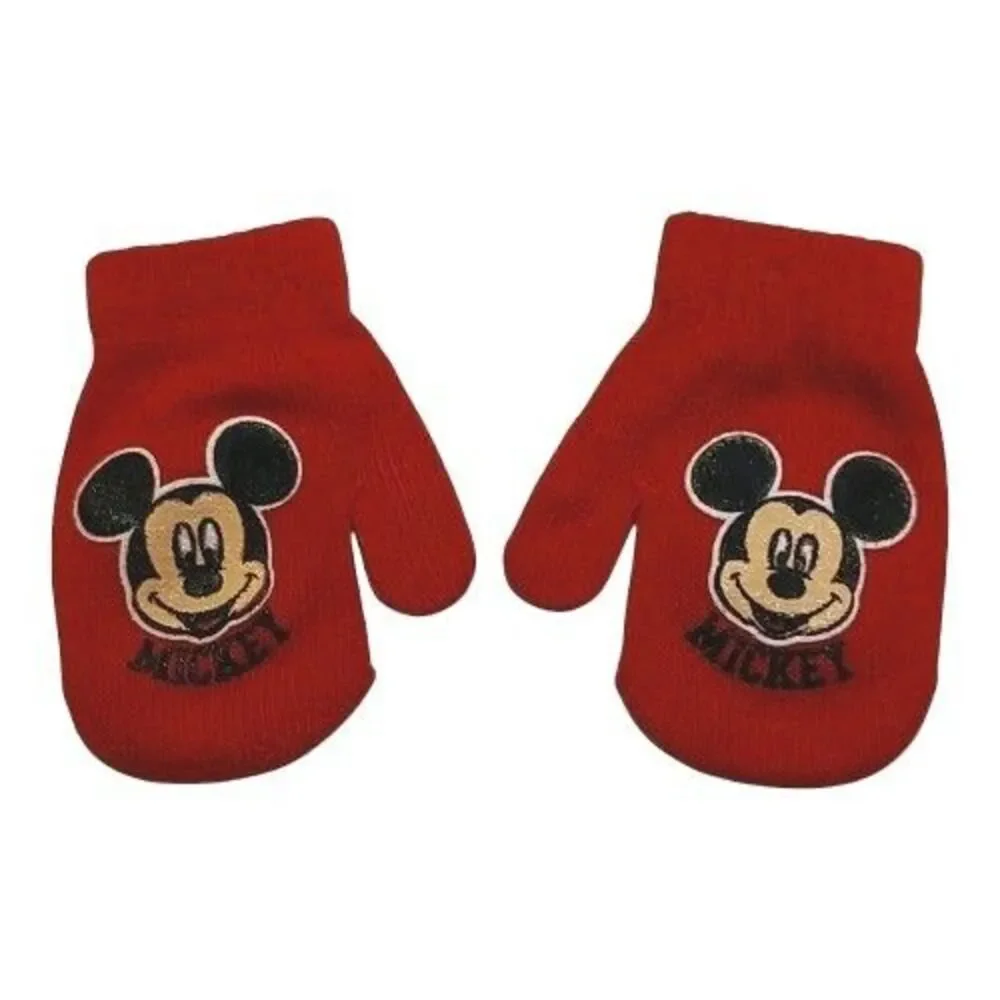 Disney Mickey Mouse Red Knit Toddler Mittens Warm Winter Cold Weather Textured