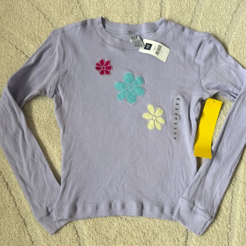 NWT Y2K‎ Gap 2001 Embroidered Flowers Long Sleeve Shirt Size 14 Youth Girls