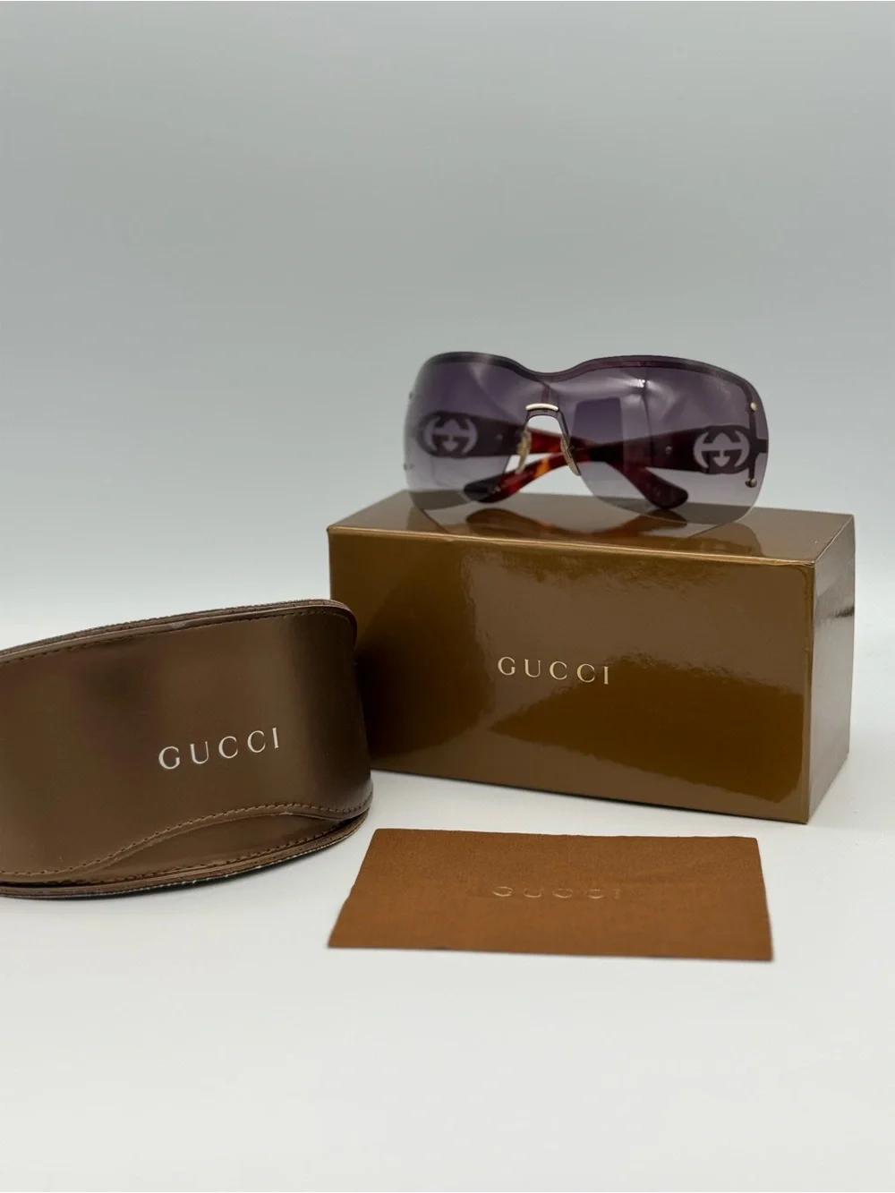 Gucci GG2797/S Shield Sunglasses Brown Gradient Oversized Rimless GG Logo Italy