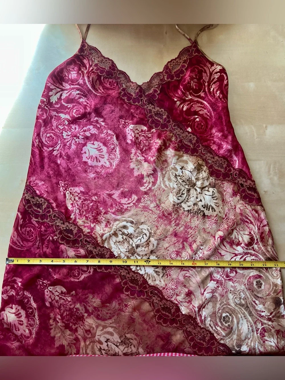 Vintage 1990s Burgundy Floral Lingerie Set -Front Tie Robe with Matching Slip