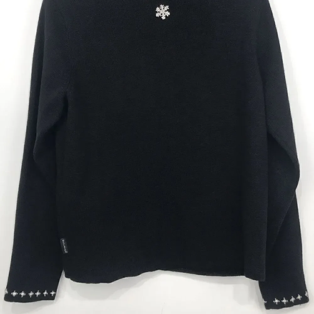 Woolrich Black Knit Snowman Snowflake Zip Up Cardigan Holiday Ski Lodge Sweater