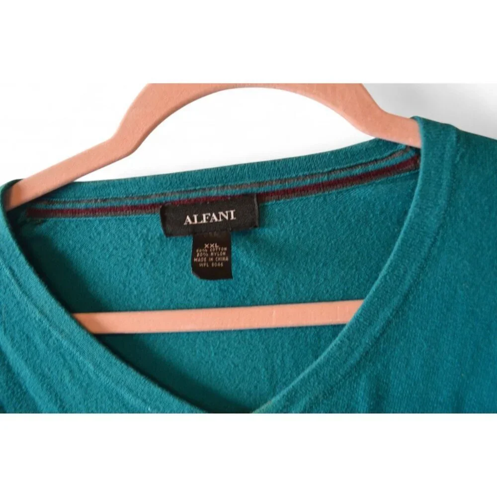 Alfani Men’s XXL Teal V-Neck Sweater Long Sleeve Cotton Nylon Blend