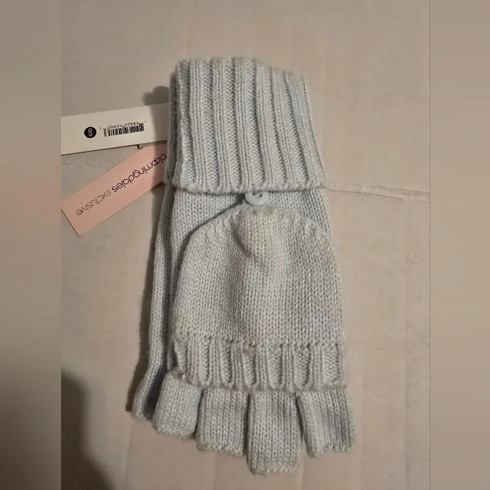 NWT Aqua Pop-top Knitted Gloves In Ice Blue One Size