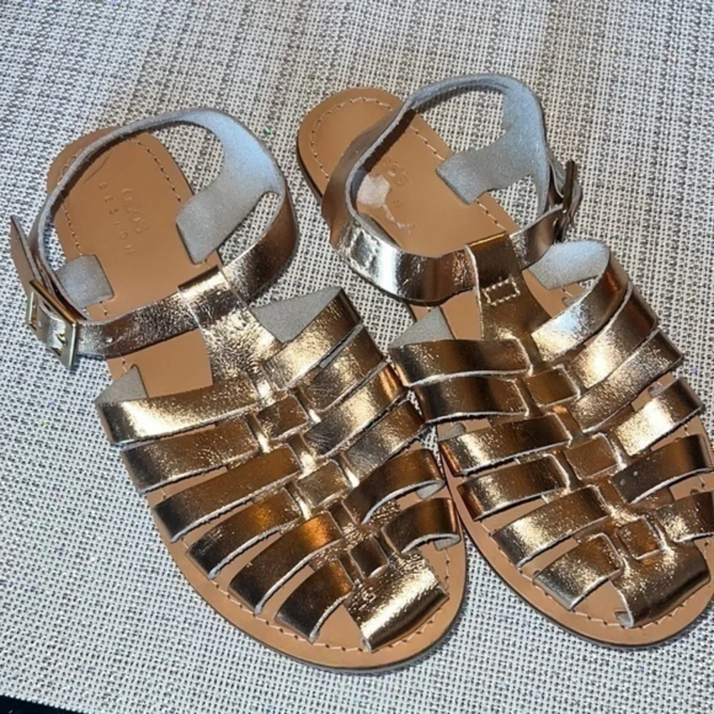 ASOS Womens Leather Huarache Sandals 8W GOLDEN Slip On Woven Shoes