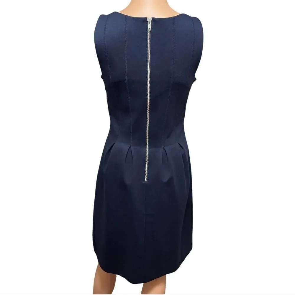 J. Crew Navy Scuba Reverse Pleats Fit & Flare Dress Sz 4