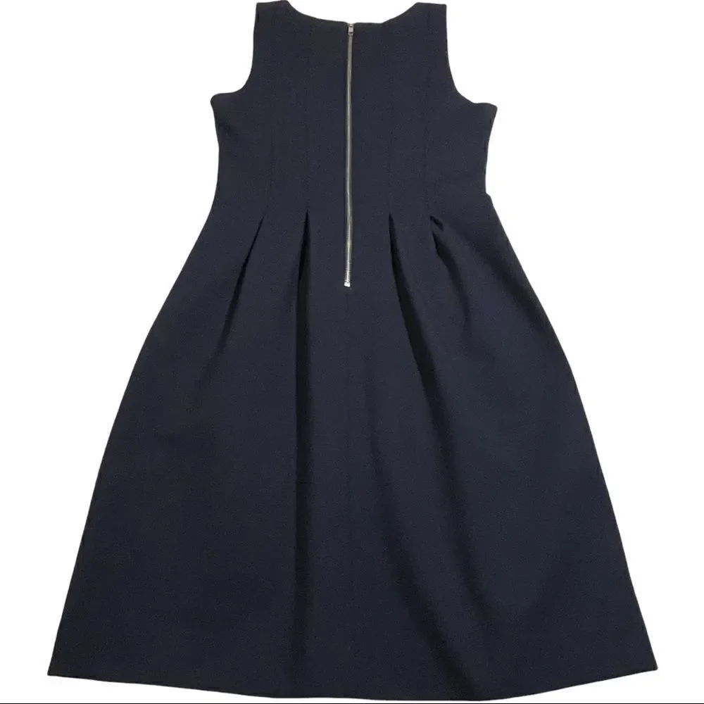 J. Crew Navy Scuba Reverse Pleats Fit & Flare Dress Sz 4