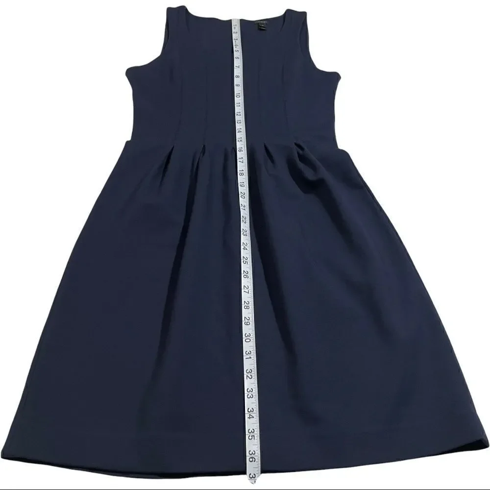 J. Crew Navy Scuba Reverse Pleats Fit & Flare Dress Sz 4