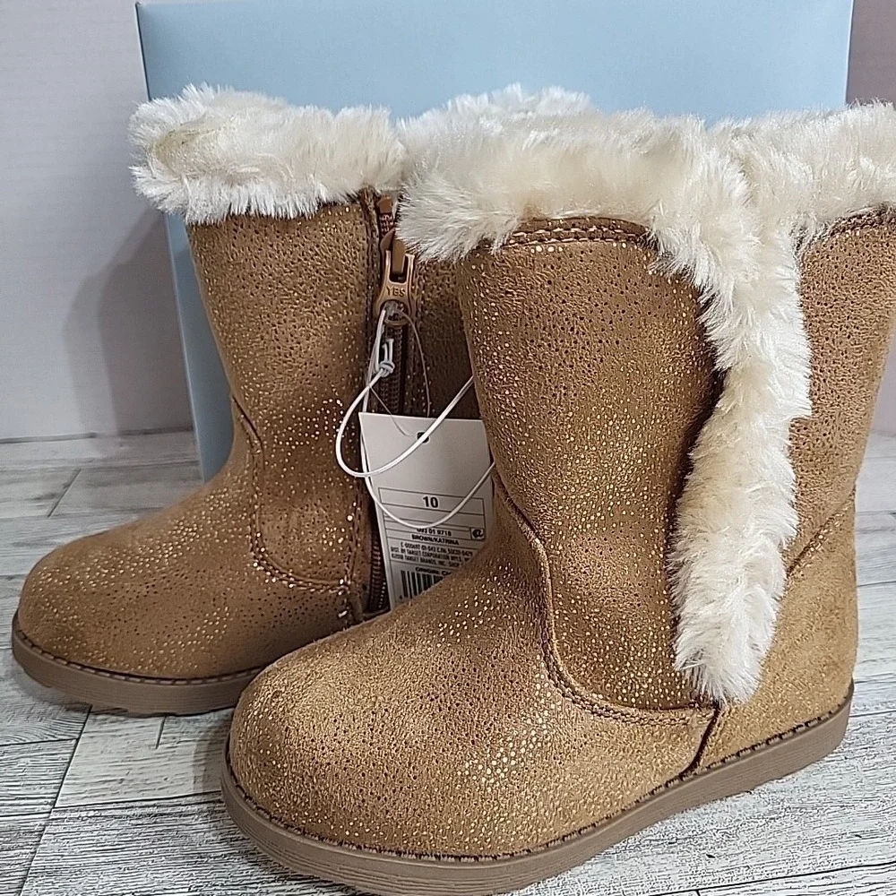 Cat & Jack Girls Katrina Toddler Faux Fur Shearling‎ Tall Brown Winter Boots NWT