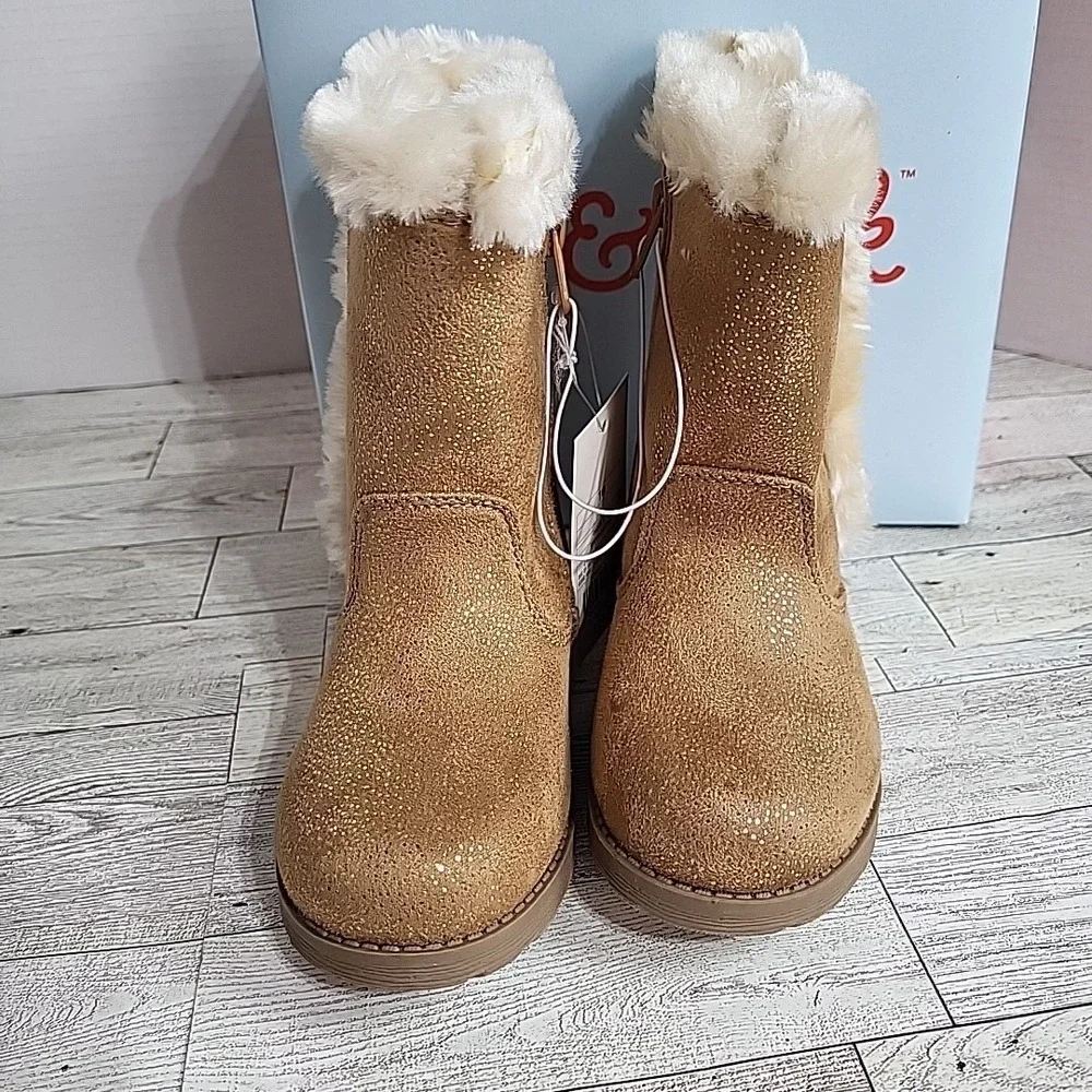 Cat & Jack Girls Katrina Toddler Faux Fur Shearling‎ Tall Brown Winter Boots NWT