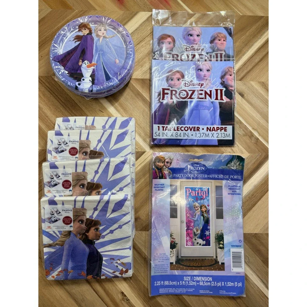 Disney Frozen 2 Party Supplies Plates Napkins Tablecover‎ Door Poster NEW 99 Pcs