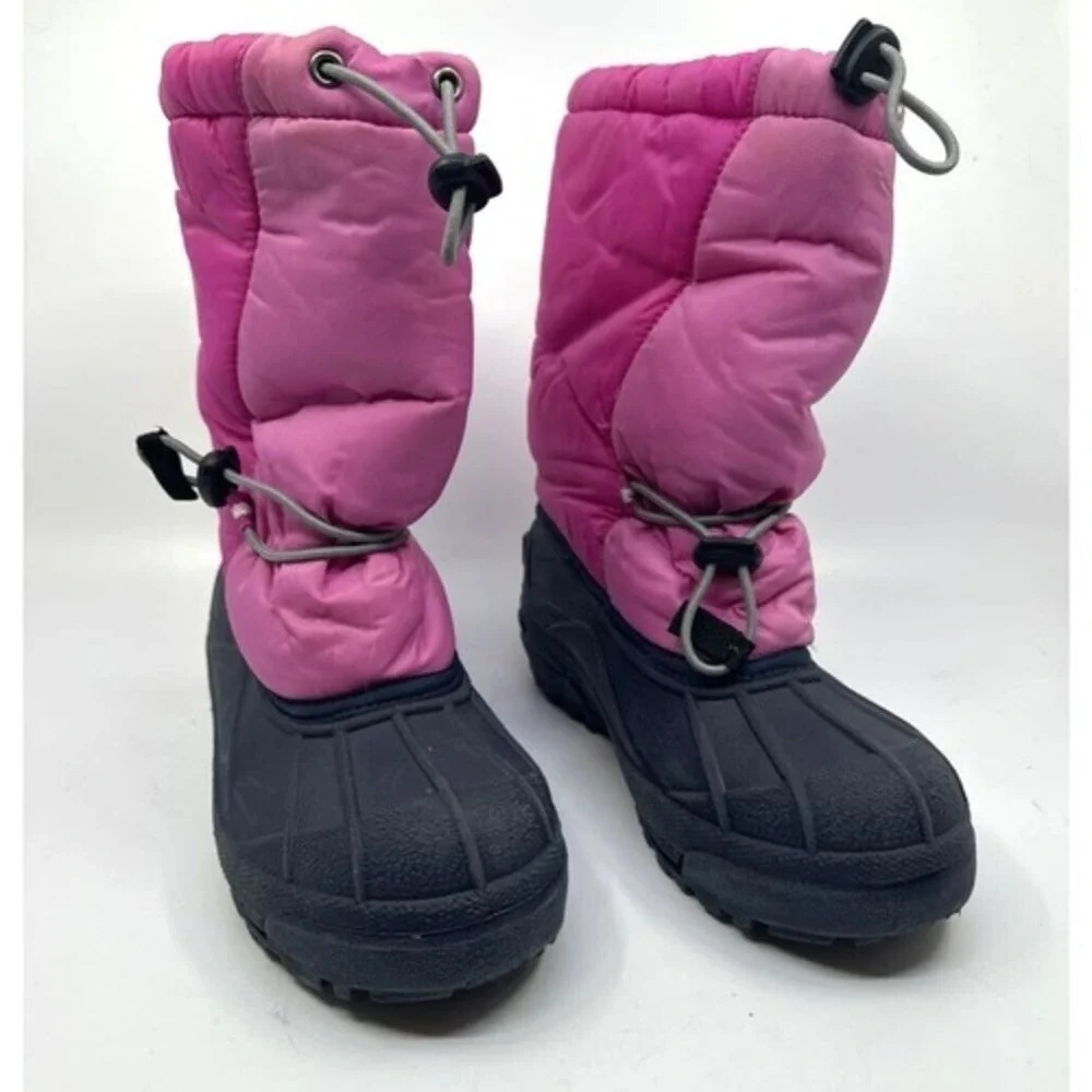 Columbia Moonridge II Snow Boots Kids Size 4 Pink Black Waterproof YY1193 Good‎