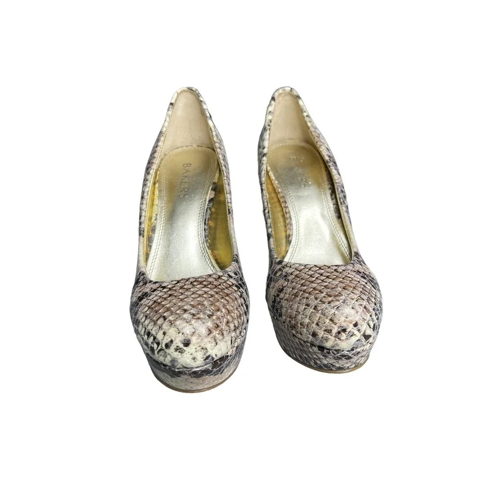 Bakers Womens Melina Platform High Heel Pumps‎ Tan Reptile Snakeskin Size 7