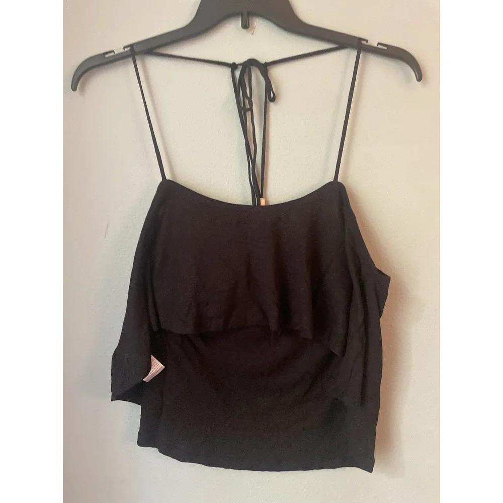 Free People Women's Long‎ Weekend Knit Halter Tank Black Size XL NWT $58