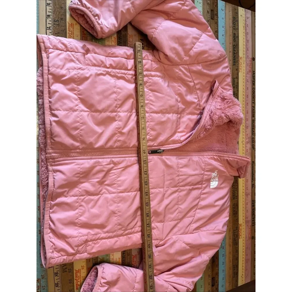 The North Face Jacket Girls L 12 Reversible Coral Pink Fuzzy Teddy Coat Warm
