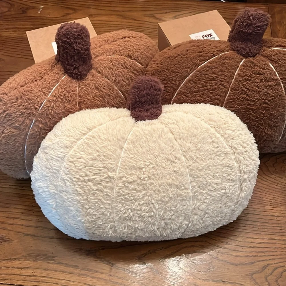 Rachel Ashwell pumpkin‎ pillows, 3 available-1 orange and 2 brown