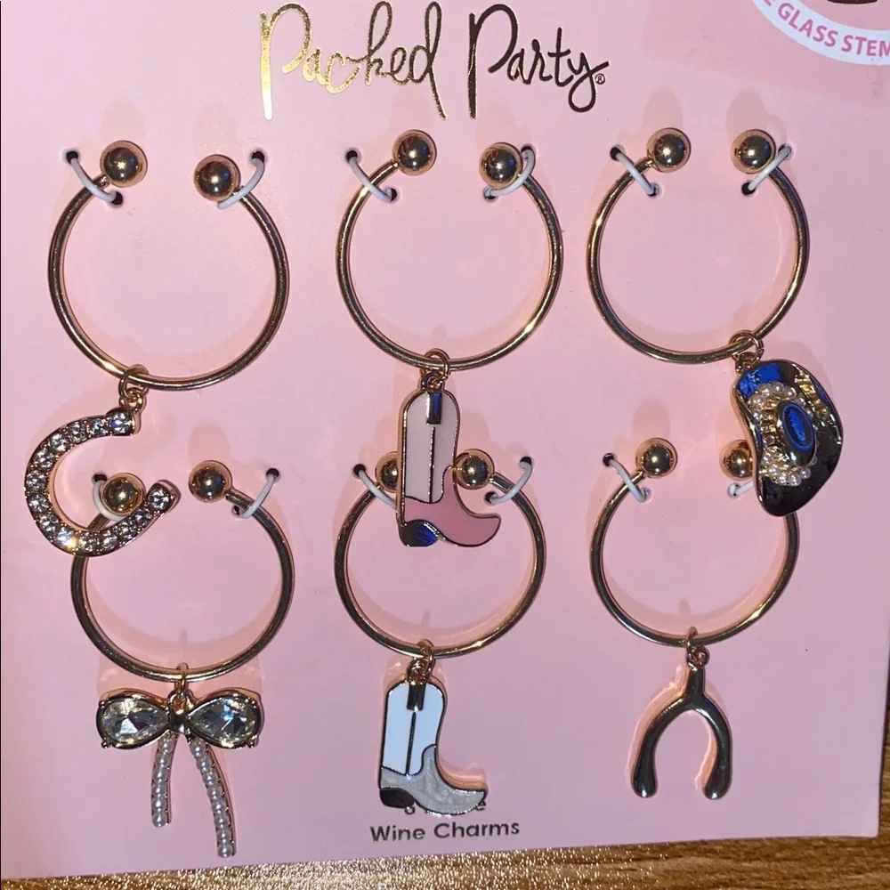 Packed Party | NWT Western Themed Wine‎ Charms | Set Of Six | Cowgirl Rhinestone