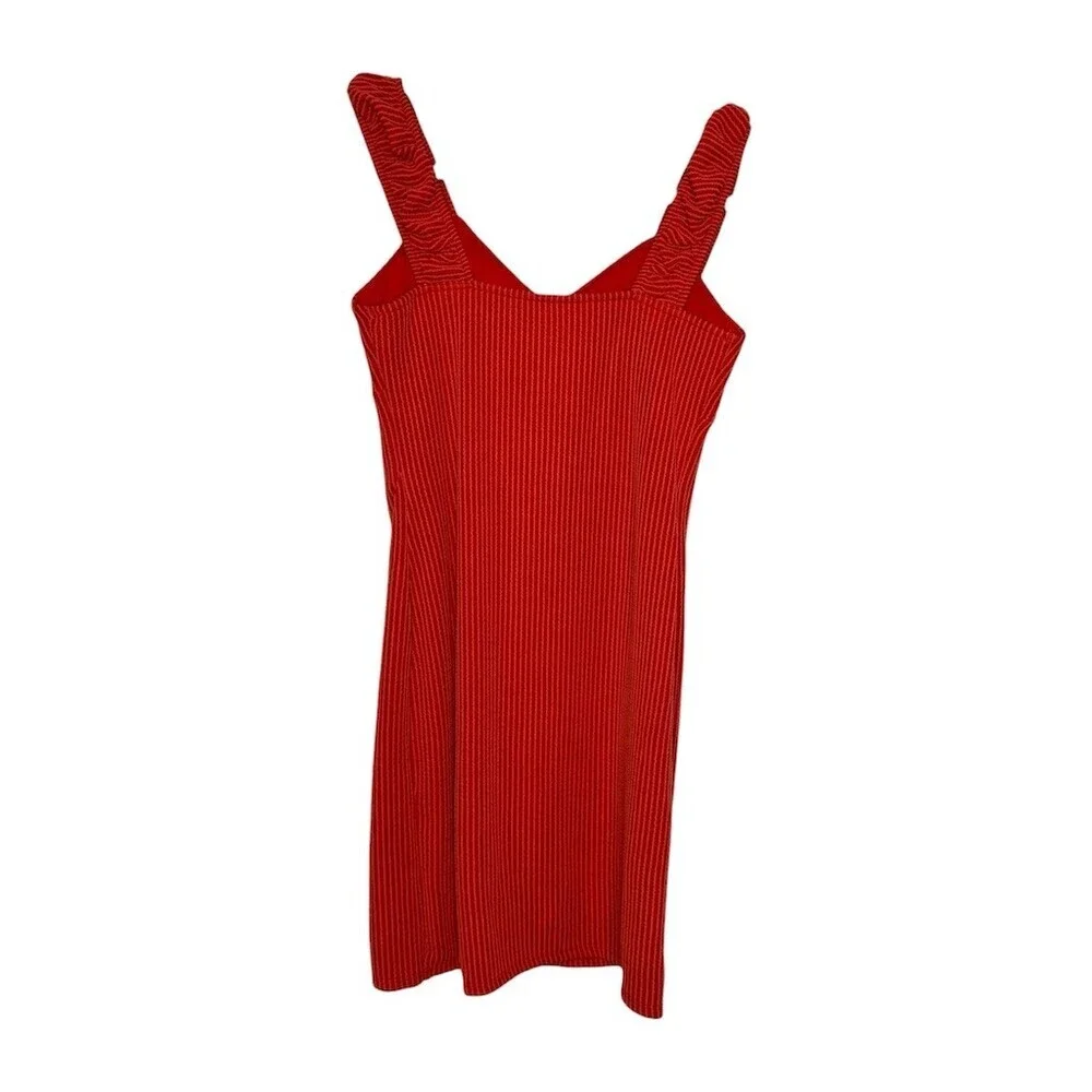 No Boundaries Dress Womens XS Red Ribbed Knit Bodycon Mini Ruched Tie