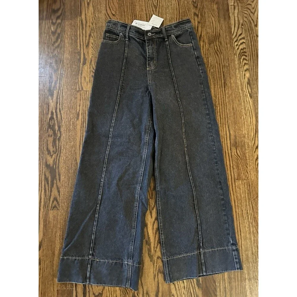 NWT New In Boutique Jeans‎ Large High Waisted Wide Leg Black Pull On Y2K Boho